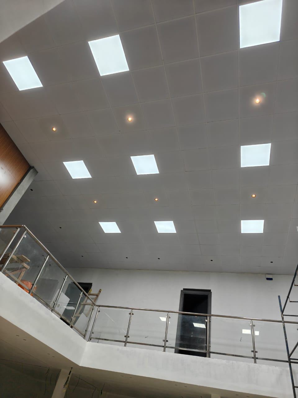 LED tile lighting — indoor hall elevated view